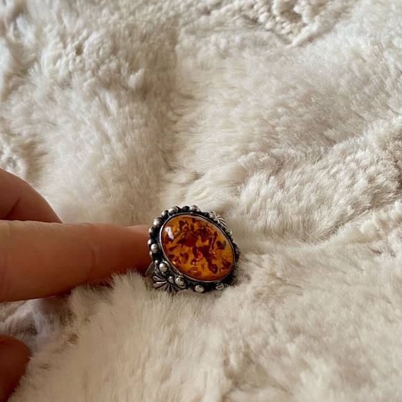 Rare vintage Baltic Amber sterling silver ring - Picture 4 of 6